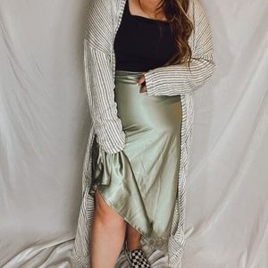 Plus Satin Sage Midi Skirt